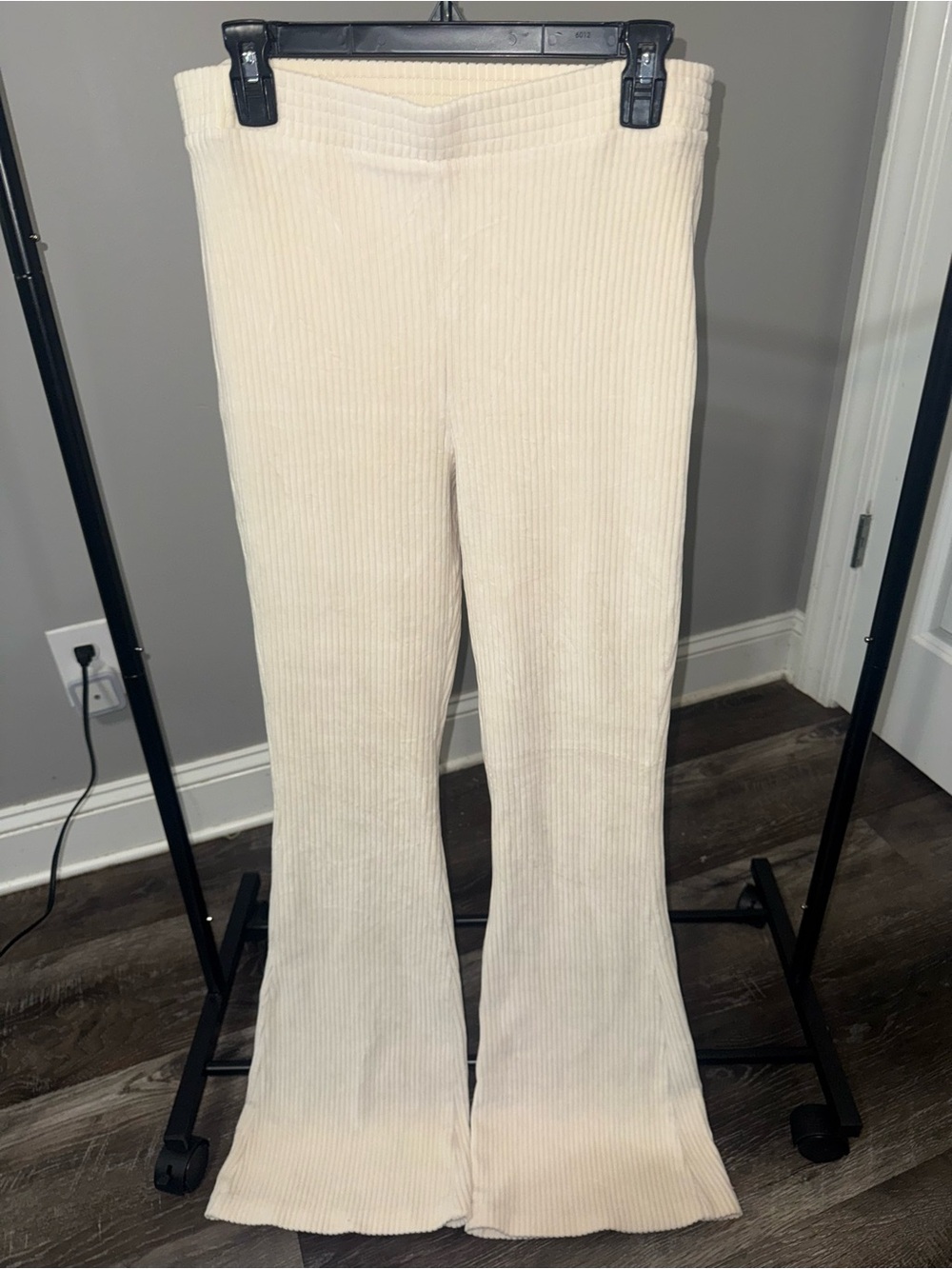 aerie Cream Ribbed Flare Wide-Leg Pants